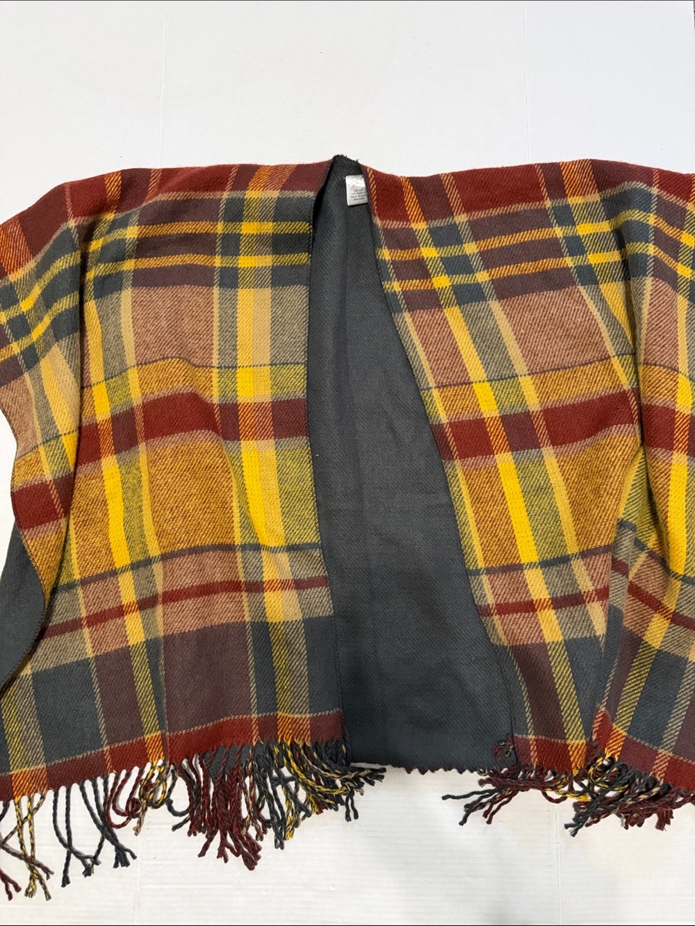 Plaid Fringe Open-Front Women's Shawl Jacket - Multi